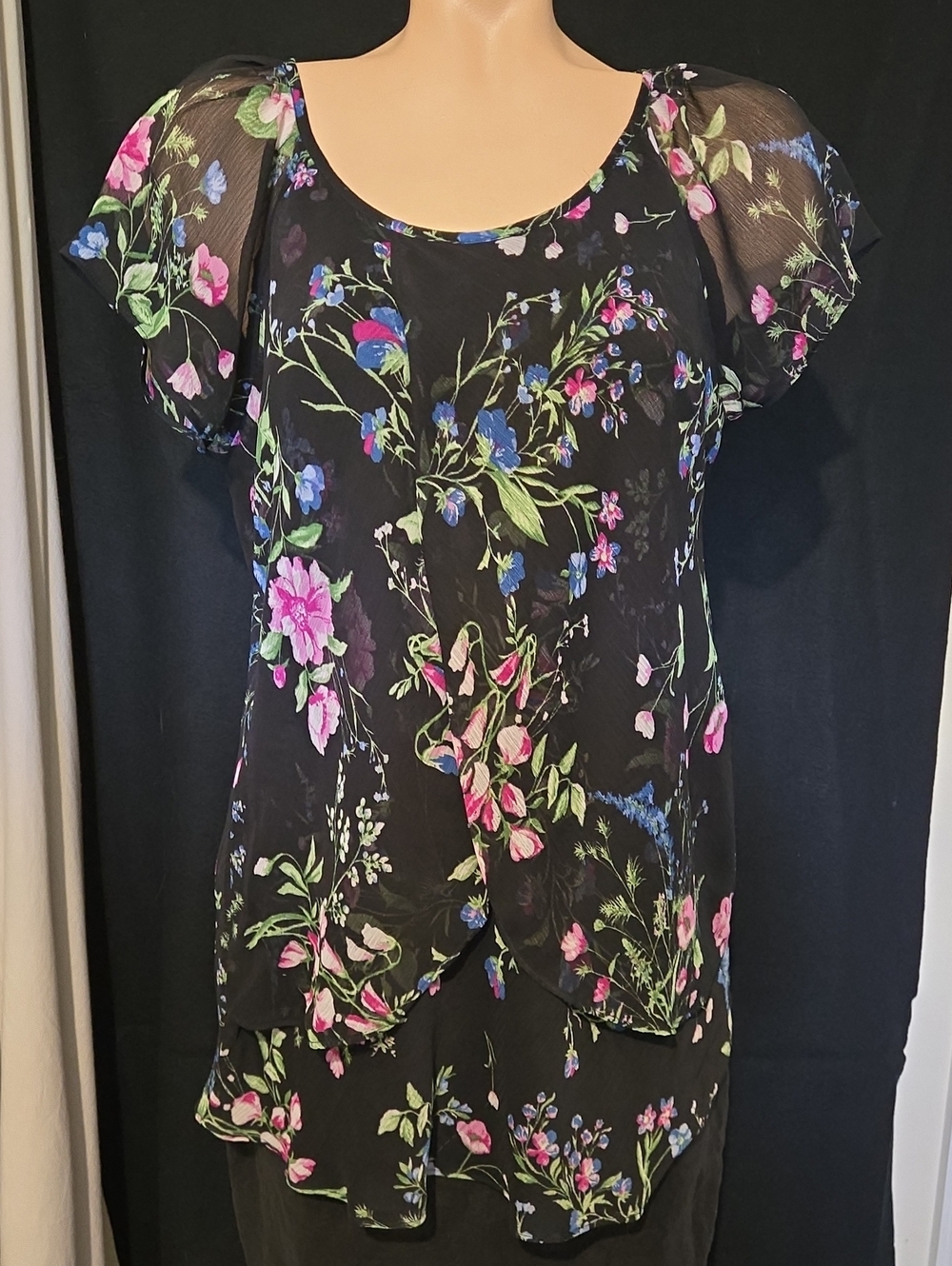 Roz & Ali Floral Print Layered, Draped Front Blouse